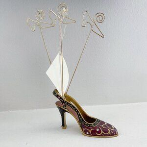 Ornate High Heel Ring Holder Stand | Burgundy Gold Jewelry Display Shoe Vintage